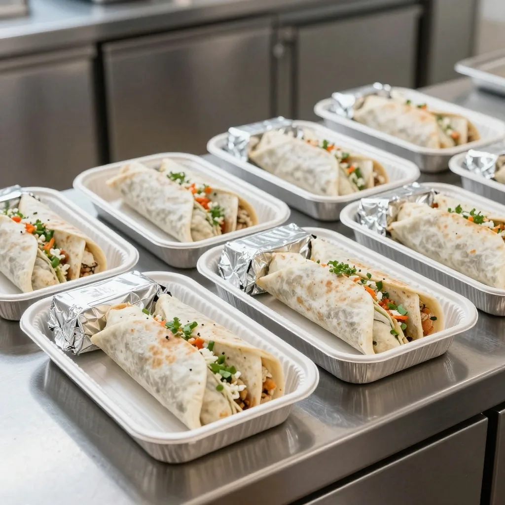 Mini burrito trays prepared for corporate lunch
